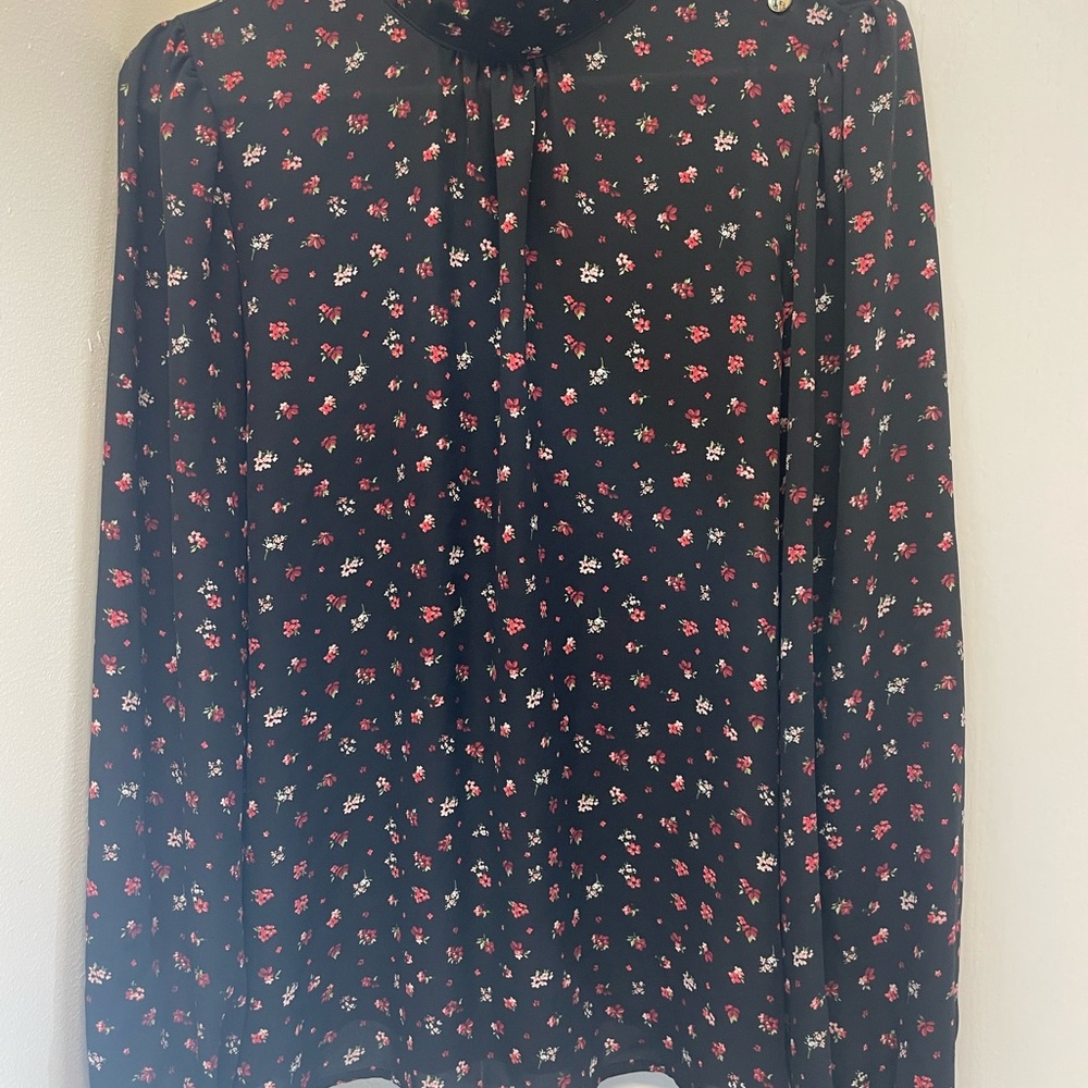 Zac & Rachel Black Blouse with Red Floral Design